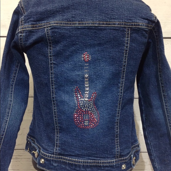 Osh Kosh B'gosh Girls Denim Jacket Size 6X Sequined Guitar On Back - Picture 5 of 13